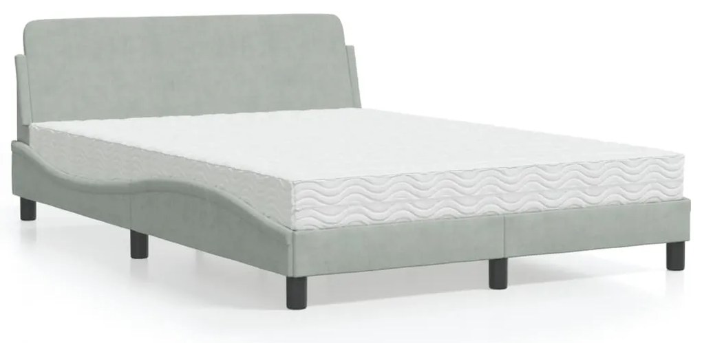 vidaXL Cama com colchão 120x200 cm veludo cinzento-claro
