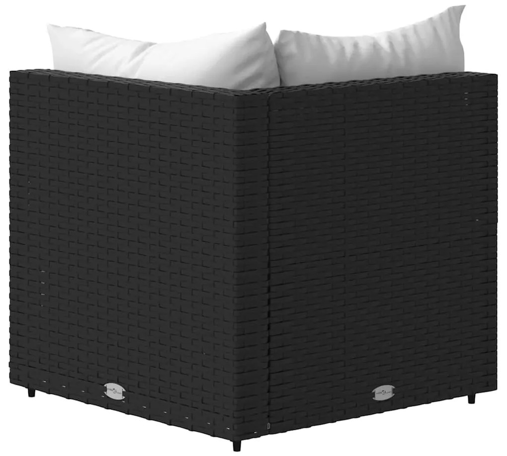 Sofás de canto p/ jardim c/ almofadões 2 pcs vime PE preto