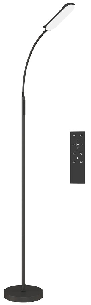 Candeeiro de Pé LED com Controlo Remoto e Tátil 5 Modos de Iluminação Temporizador de 60 Minutos Memória Ø22x175 cm Preto