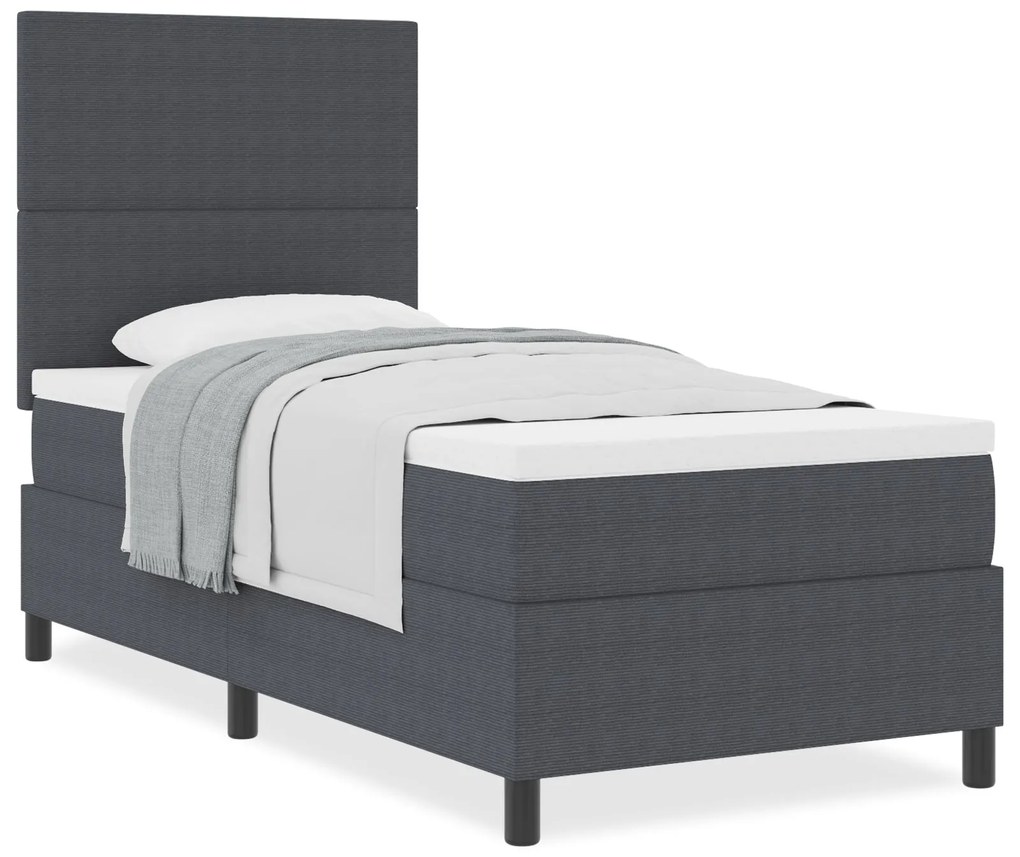Cama Box Spring com Colchão Cinza Escuro 90x200 cm Tecido Veludo Cordu