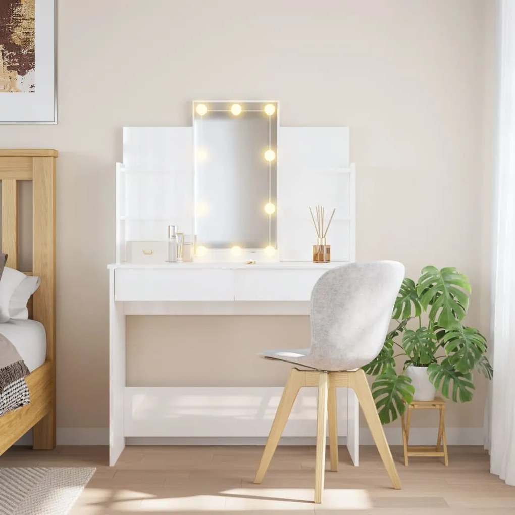 837896 vidaXL Toucador com luzes LED 96x40x142 cm branco brilhante