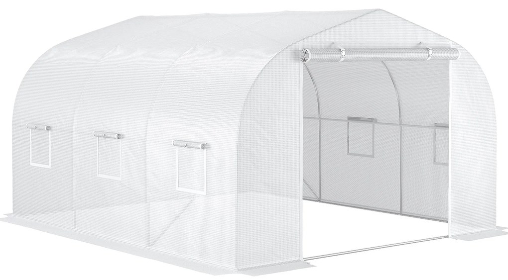 Outsunny Estufa de Jardim em Túnel Estufa de Exterior 3,5x3x2 m Porta 6 Janelas Enroláveis Aço Cobertura PP Alta densidade Branco | Aosom Portugal
