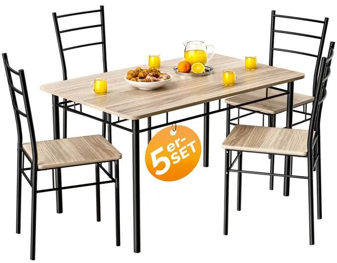 Conjunto de mesa cozinha com 4 cadeiras Leo, 5 peças, cor carvalho