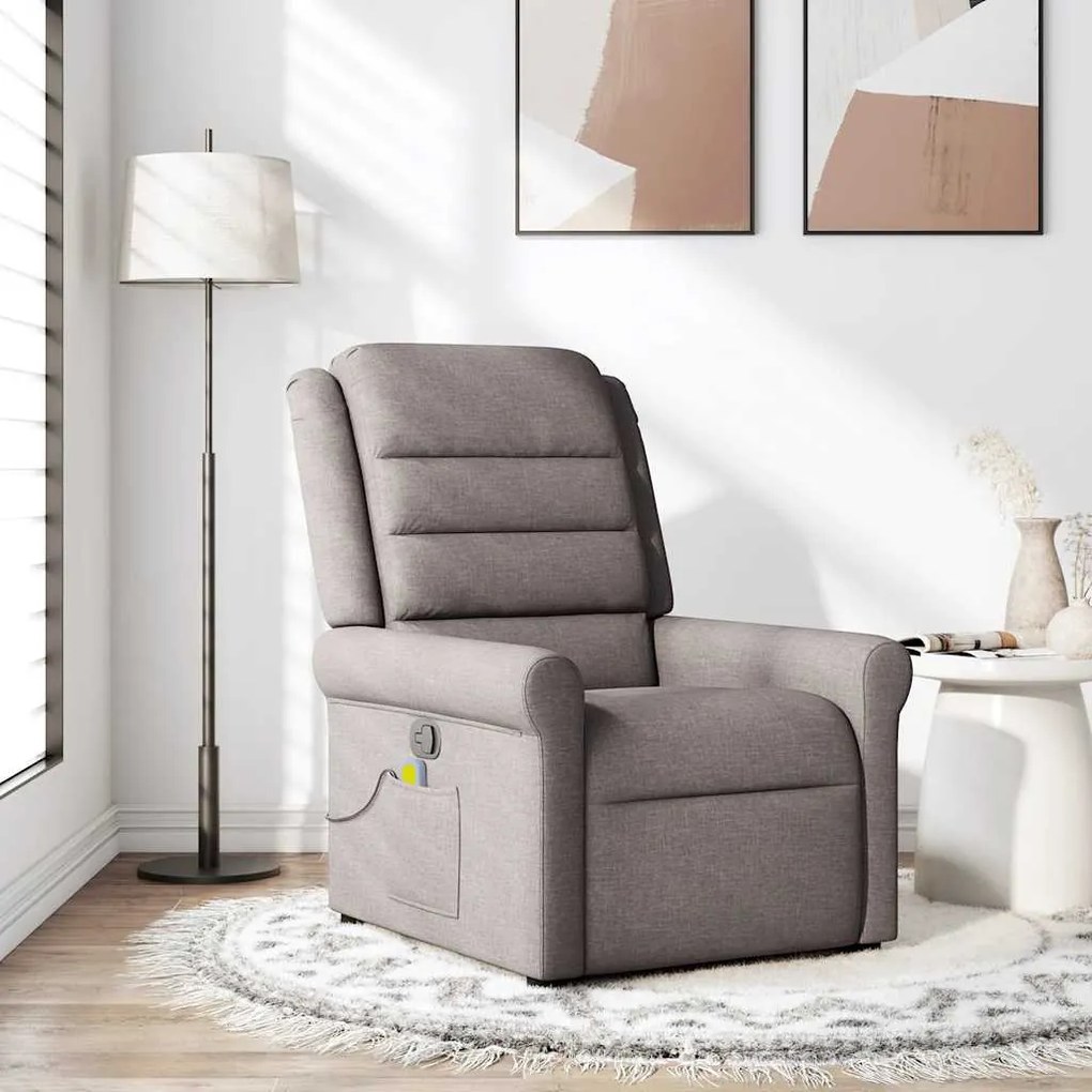vidaXL Poltrona de massagens reclinável tecido cinzento-acastanhado