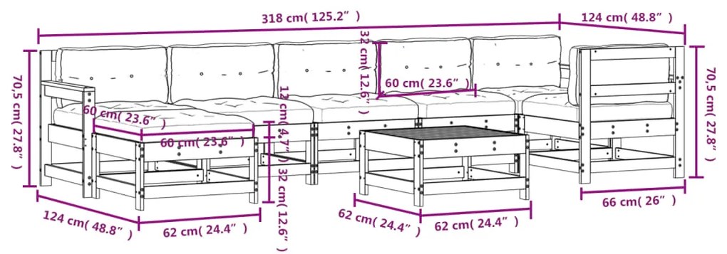 8 pcs conjunto lounge jardim c/ almofadões madeira maciça cinza