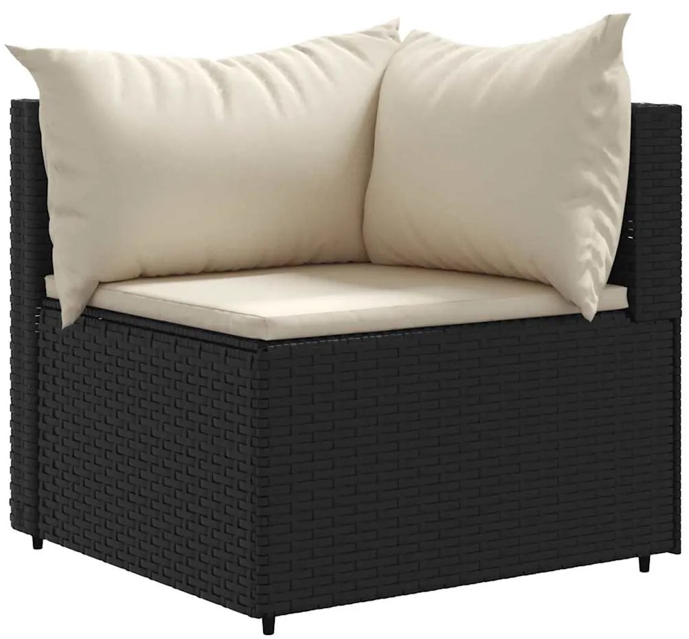 7 pcs conjunto lounge de jardim c/ almofadões vime PE preto