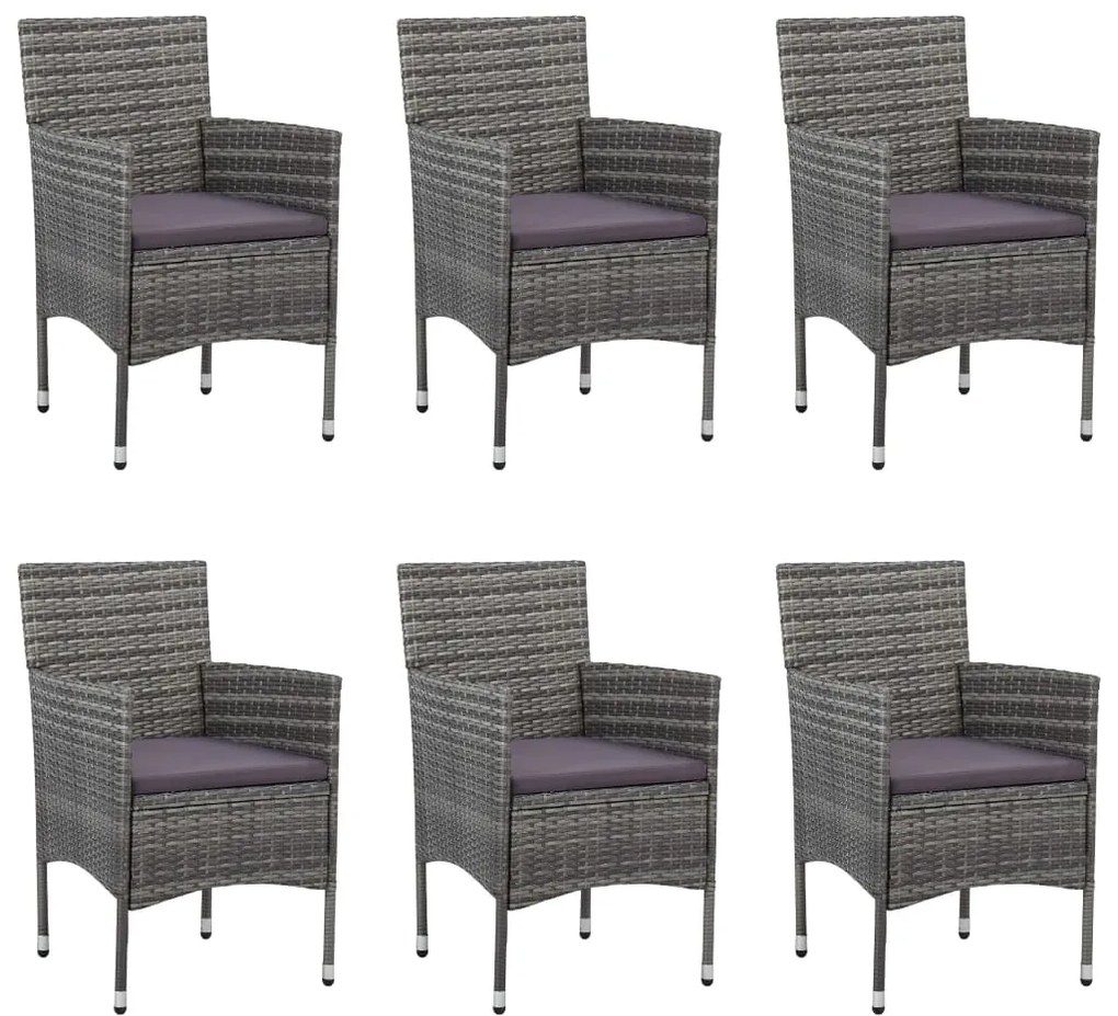 7 pcs conjunto de jantar para jardim vime PE cinzento