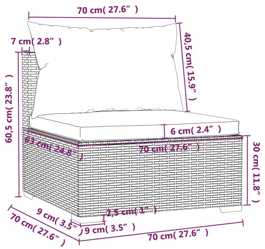 5 pcs conjunto lounge de jardim c/ almofadões vime PE cinzento