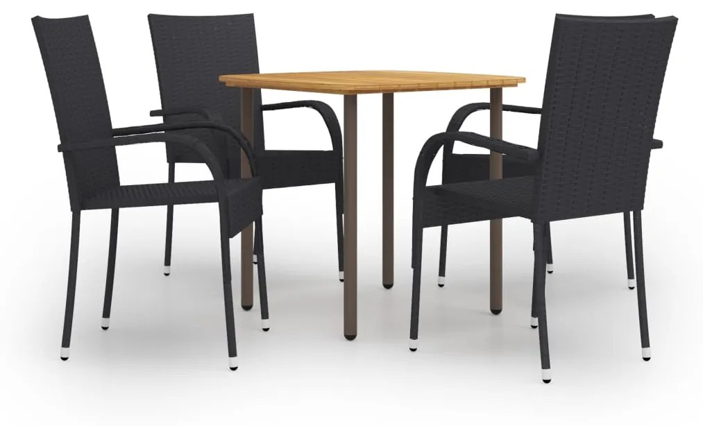 vidaXL 5 pcs conjunto de jantar para jardim vime PE preto