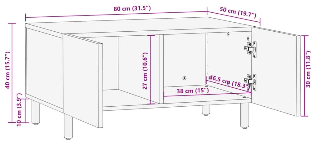 Mesa de centro 80x50x40 cm derivados de madeira preto