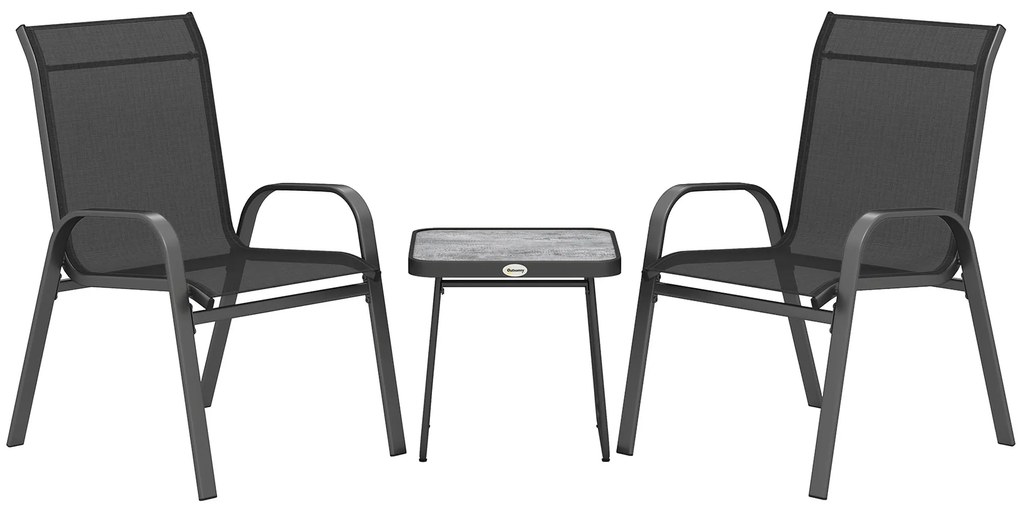 Outsunny Conjunto de Móveis de Jardim 3 Peças Móveis de Exterior Incluí 2 Poltronas com Tecido de Malha Respirável e Mesa Preto | Aosom Portugal