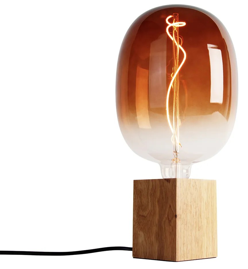 Candeeiro de mesa rústico em madeira natural com LED G170 - Bloc Rústico