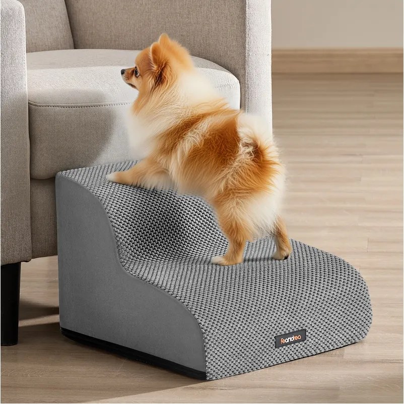 Escada para cães 40 x 40 x 30 cm com revestimento antiderrapante e 2 degraus cinza