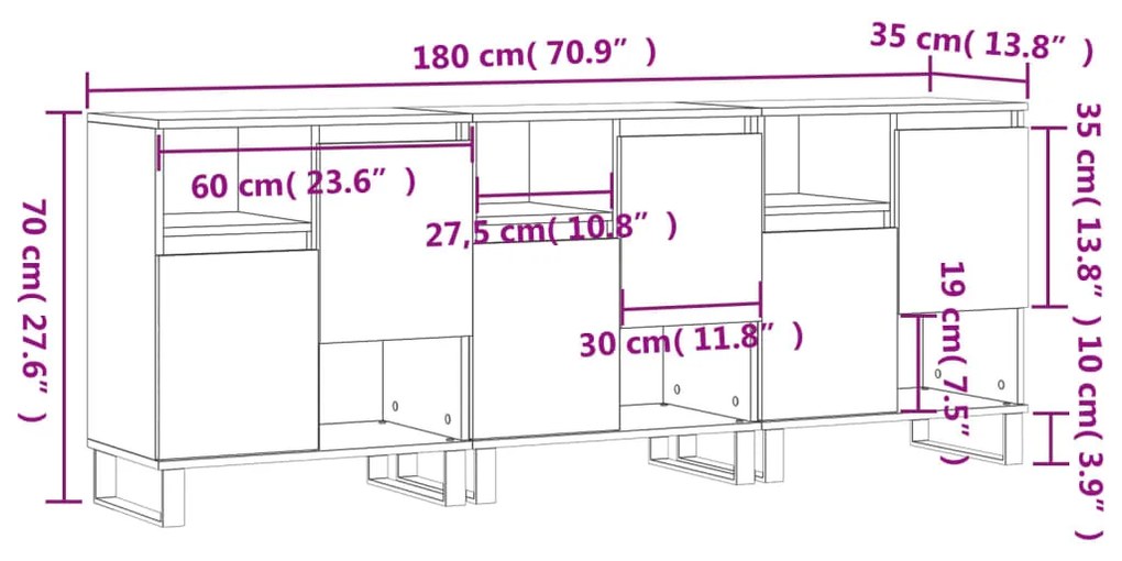 Aparador Portucale de 180cm - Branco Brilhante - Design Moderno