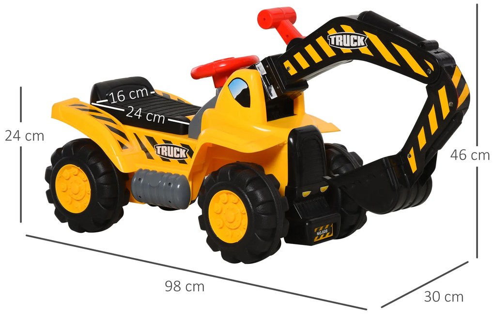Brinquedo da Escavadeira 4 em 1 para crianças acima de 3 Anos com pá caixa escondido aro 98x30x46cm