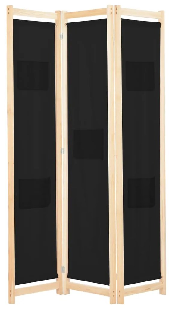 248183 vidaXL Divisória de quarto com 3 painéis 120x170x4 cm tecido preto