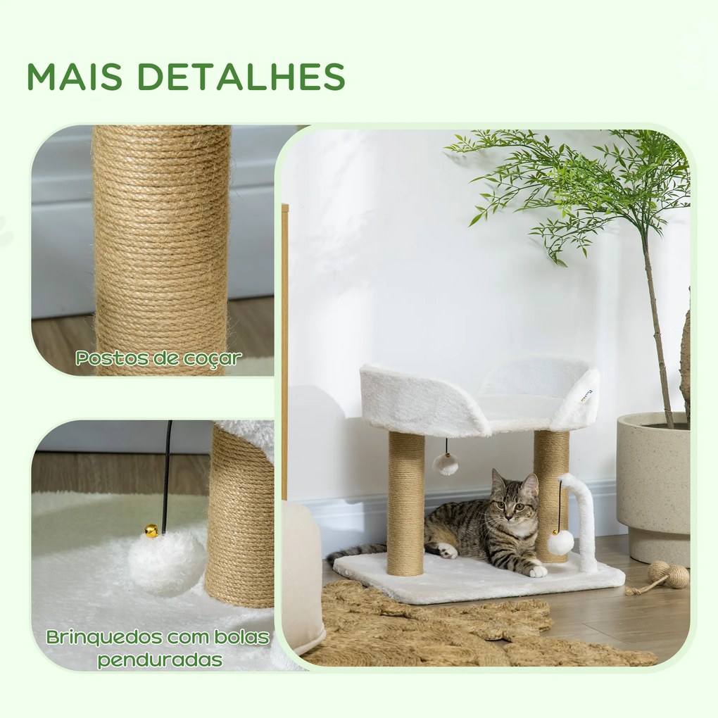 Arranhador para Gatos Pequenos Altura 42 cm Arranhador para Gatos com Cama Bolas Supensas e Postes de Juta 48x38x42 cm Branco