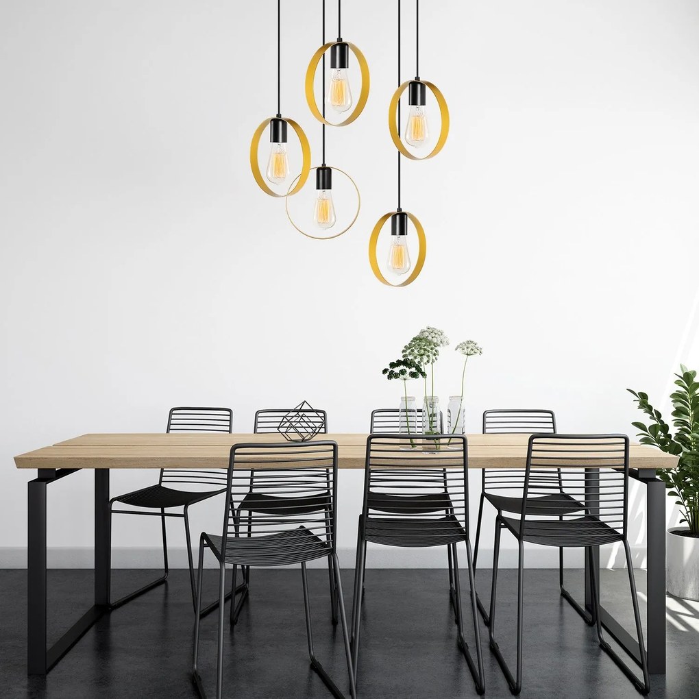 Candeeiro Chandelier Halka – Dourado/Preto – Diâmetro 70 cm, Altura 10