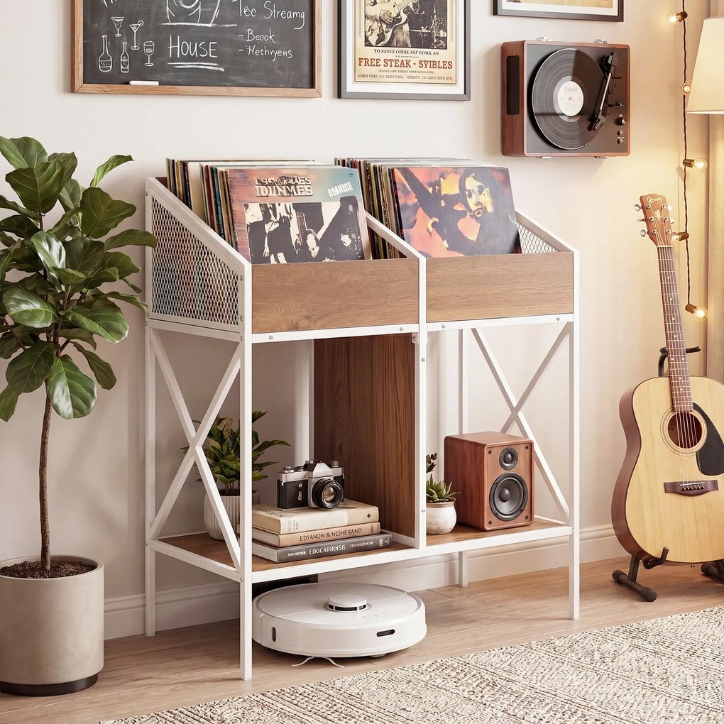 Móvel para Gira-Discos e Discos de Vinil, 70 x 40 x 80,5 cm, Estantes Multinível, Natural