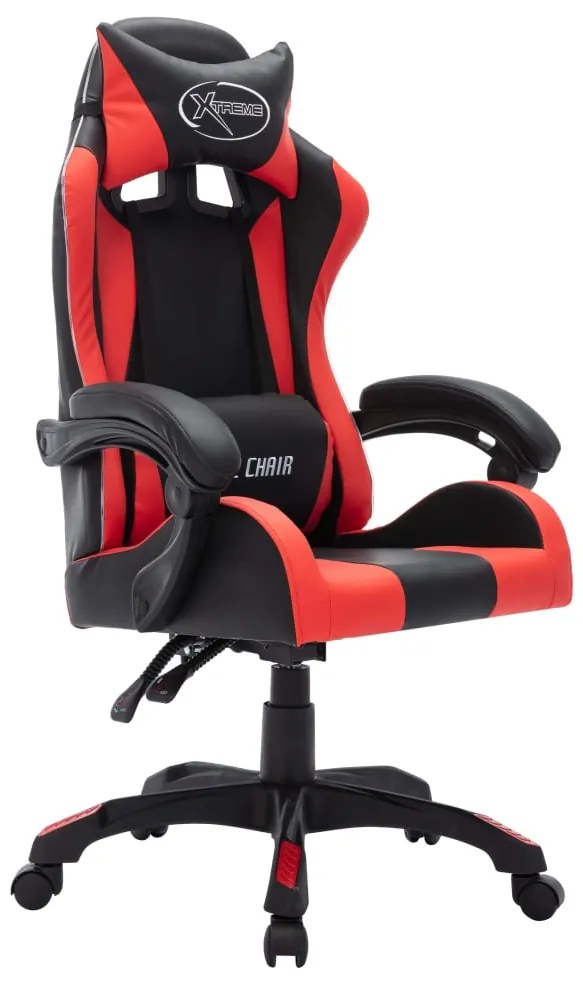 Cadeira estilo corrida luzes LED RGB couro arti. vermelho/preto
