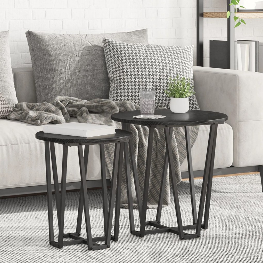 Mesa de Apoio vidaXL 2 pcs Preto Carvalho Madeira Engenharia e Metal