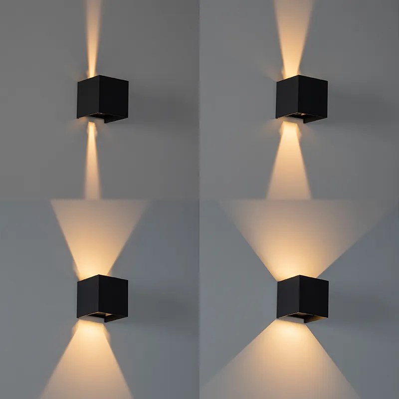Candeeiro de parede exterior preto com LED 2-luzes IP54 - Edwin Moderno
