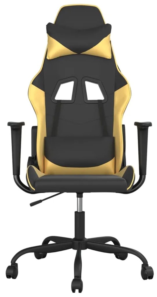 Cadeira gaming massagens couro artificial preto e dourado