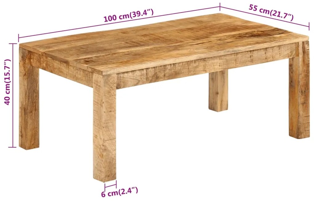 Mesa de centro 100x55x40 cm madeira de mangueira maciça