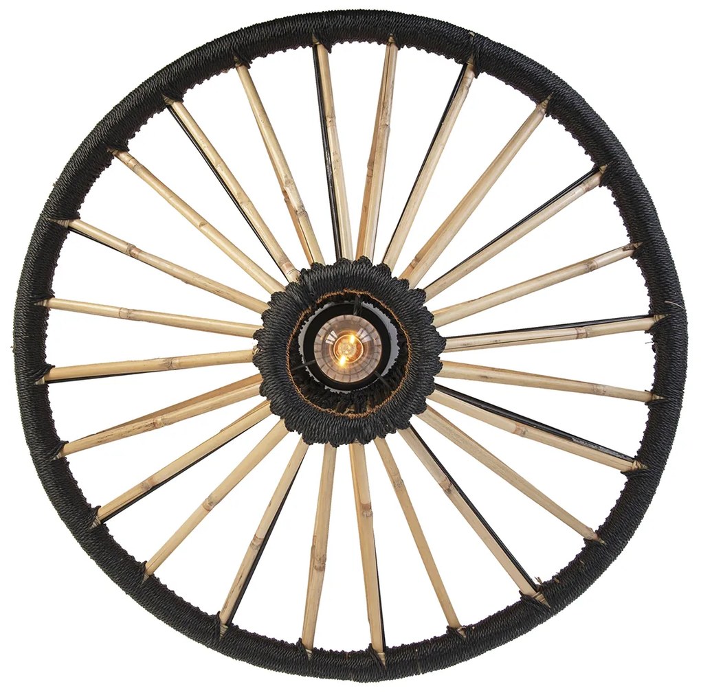 Candeeiro de teto oriental em bambu com preto 60 cm - Evalin