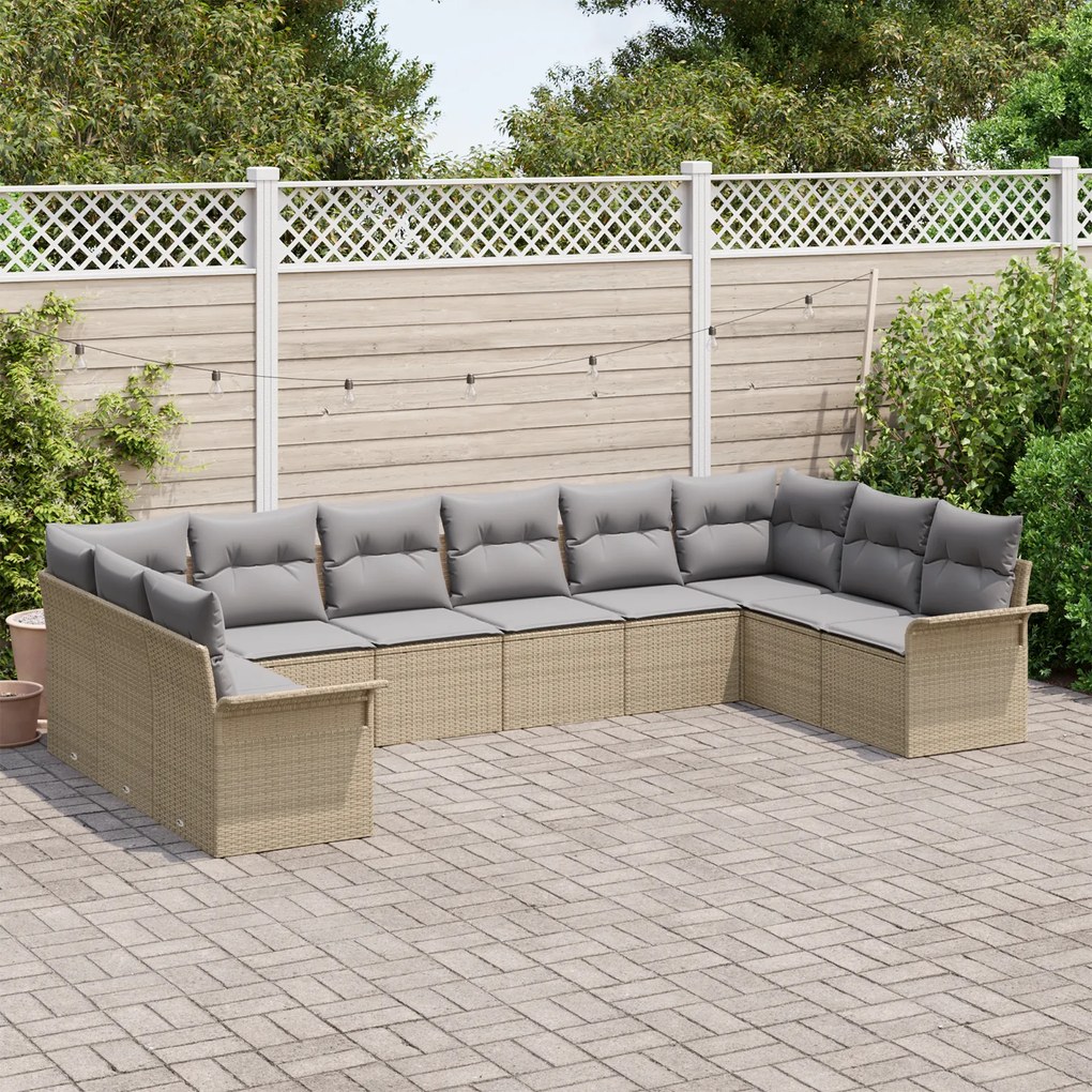 Conjunto de Sofá vidaXL para Jardim de 10 Peças com Almofadas Bege Rat