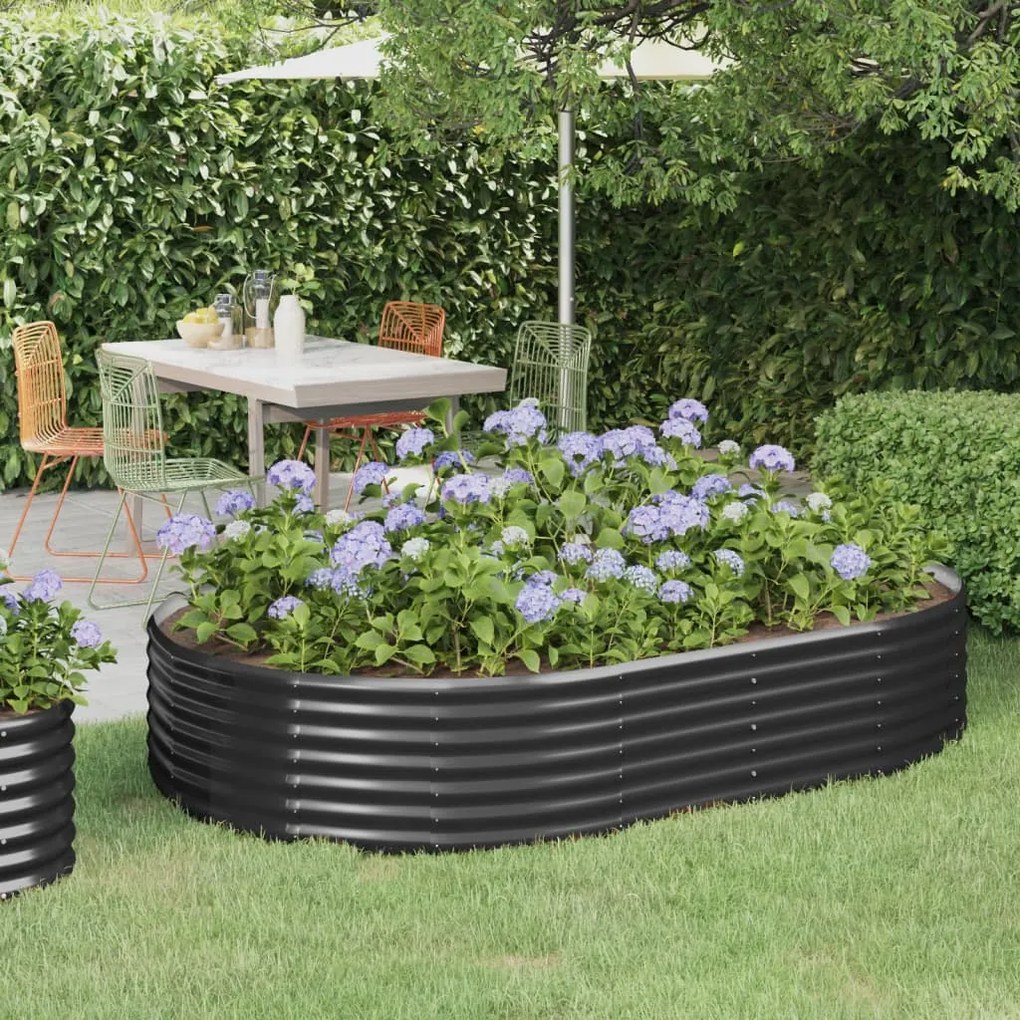 vidaXL Canteiro elevado jardim 214x140x36 aço revestido a pó antracite