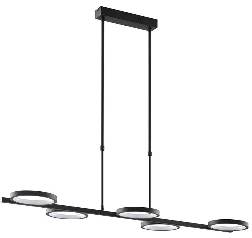 Candeeiro suspenso moderno preto com LED regulável em 3 etapas e 5 luzes - Vivé Moderno