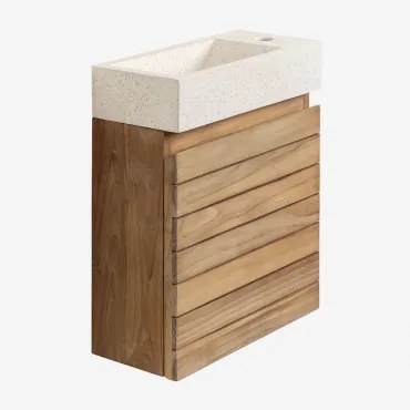 Conjunto De Móvel De Casa De Banho Suspenso 40x20 Cm Em Madeira De Teca Com Lavatório Integrado Em Cimento Napier Madeira De Teca & Sem Espelho -