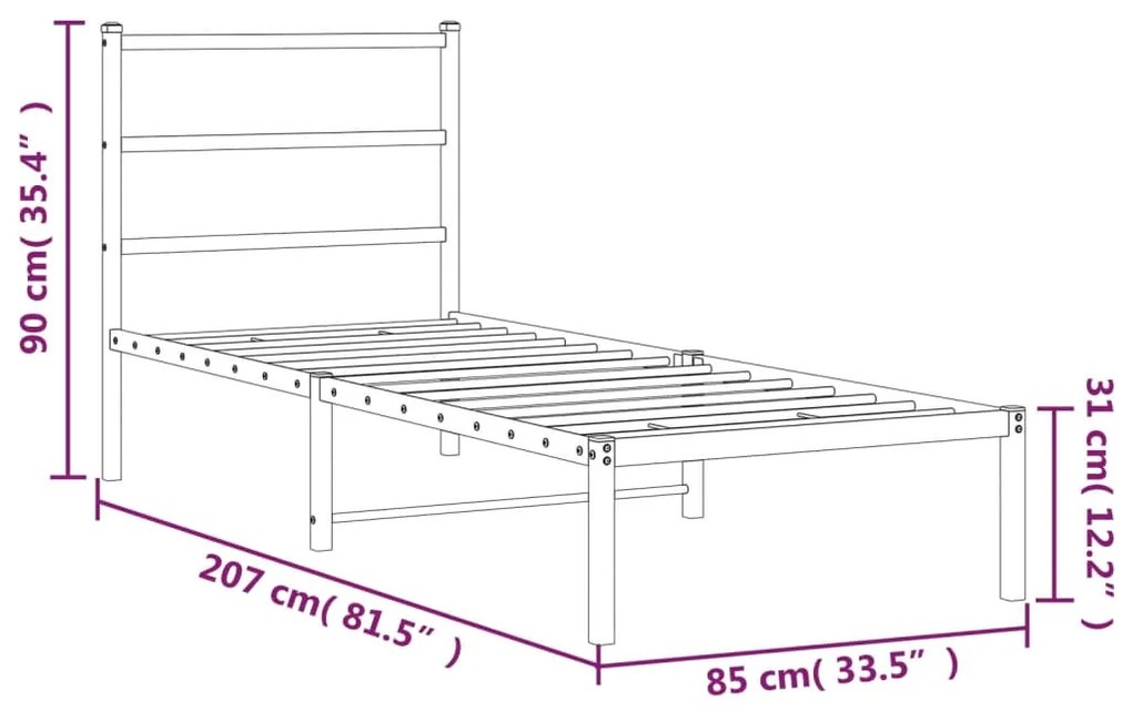 Estrutura de cama com cabeceira 80x200 cm metal branco