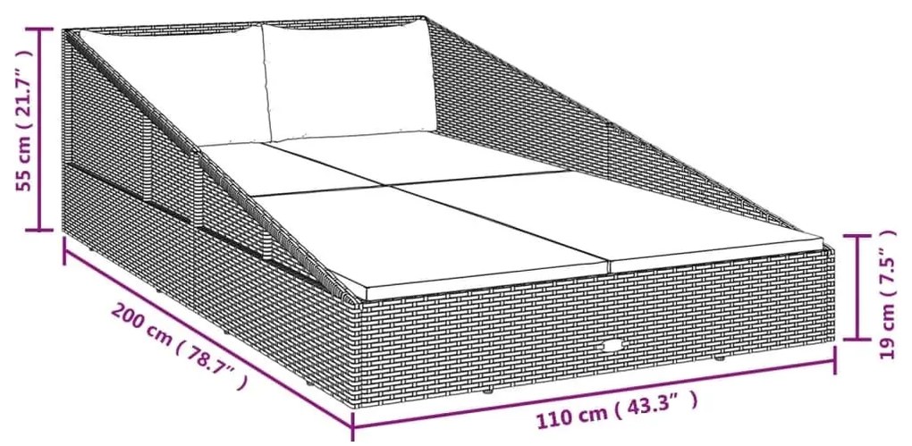 Espreguiçadeira de jardim 110x200 cm vime PE castanho