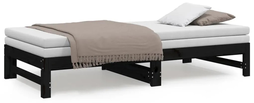 Estrutura sofá-cama de puxar 2x(90x190) cm pinho maciço preto