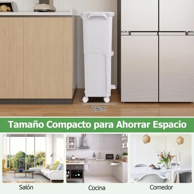 Caixote do lixo de 2 níveis Capacidade 40L Caixote do lixo de cozinha com fundo inclinado Design Rodas Altura elevada com pedal