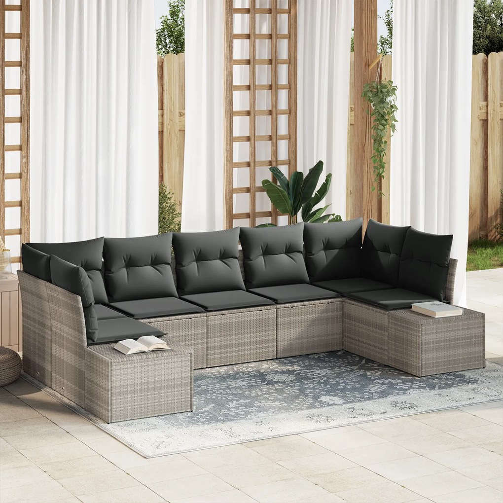 Conjunto de Sofás para Jardim de 7 Peças com Almofadas Cinza-Claro em