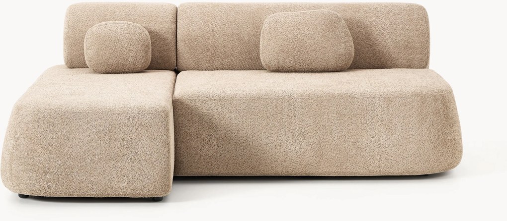 Sofá-cama de canto em teddy-bouclé com arrumação Pao