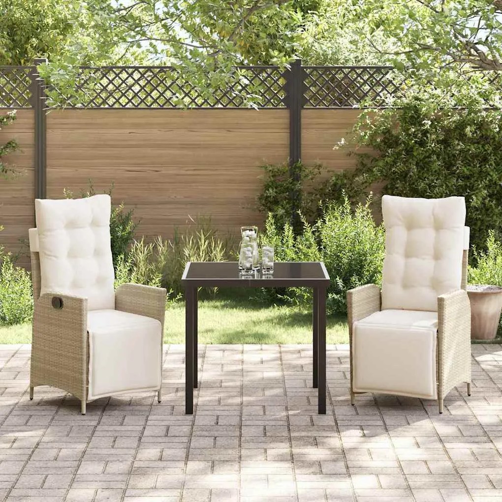 Conjunto de Jantar para Jardim - 3 Peças em Rattan Bege