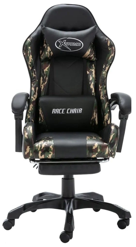 Cadeira estilo corrida c/ apoio pés couro art. preto/camuflado