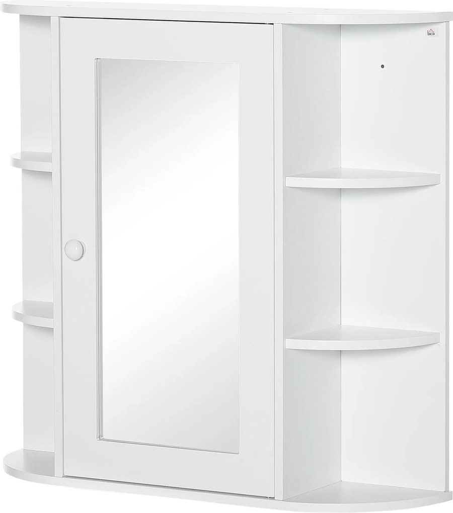 HOMCOM Armário Espelhado para Banheiro, 8 Compartimentos, Portas Espelhadas, Resistente à Água, 66 cm x 17 cm x 63 cm, Branco | Aosom Portugal