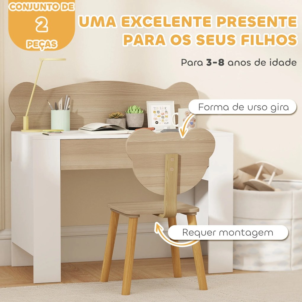 AIYAPLAY Secretária para Crianças com Cadeira em Forma de Ursinho Secr