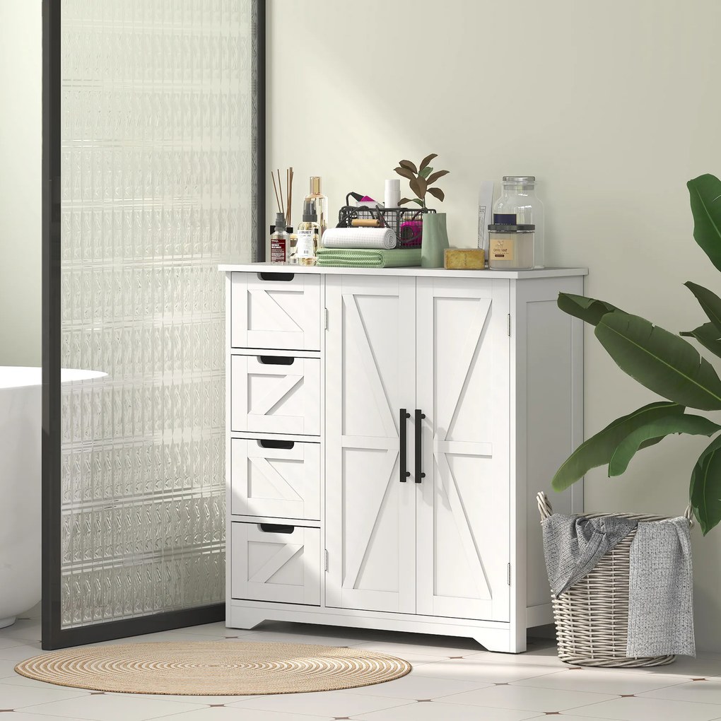 Móvel de cozinha, sala, casa banho, móvel de arrumação 81,2 x 30 x 83,8 cm, com 4 gavetas e 1 armário, para espaços reduzidos, branco