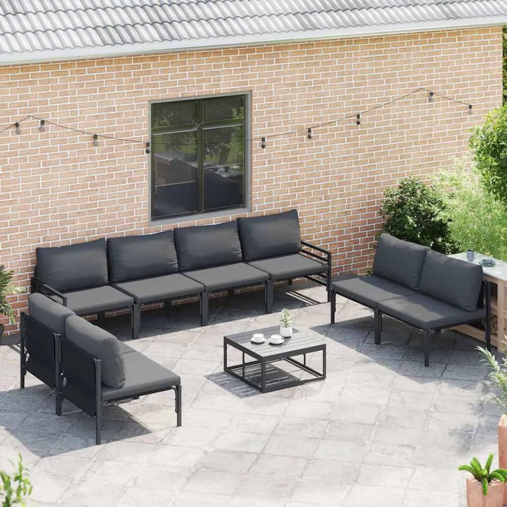 Conjunto de Sofá de Jardim 9 pcs Cinzento-escuro Aço