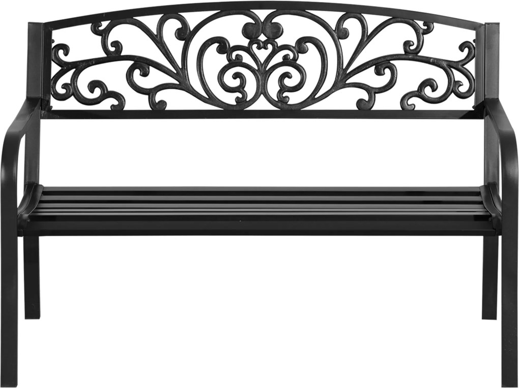 Banco de jardim para terraço em ferro fundido, 2 lugares, 127 x 60 x 87 cm, carga máxima de 240 kg preto