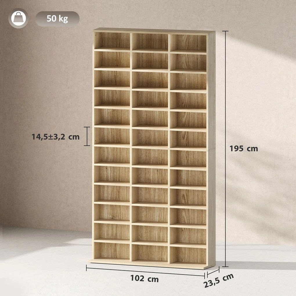 Estante para CD/DVD, 102 x 23,5 x 195 cm, 36 Compartimentos, cor Carvalho