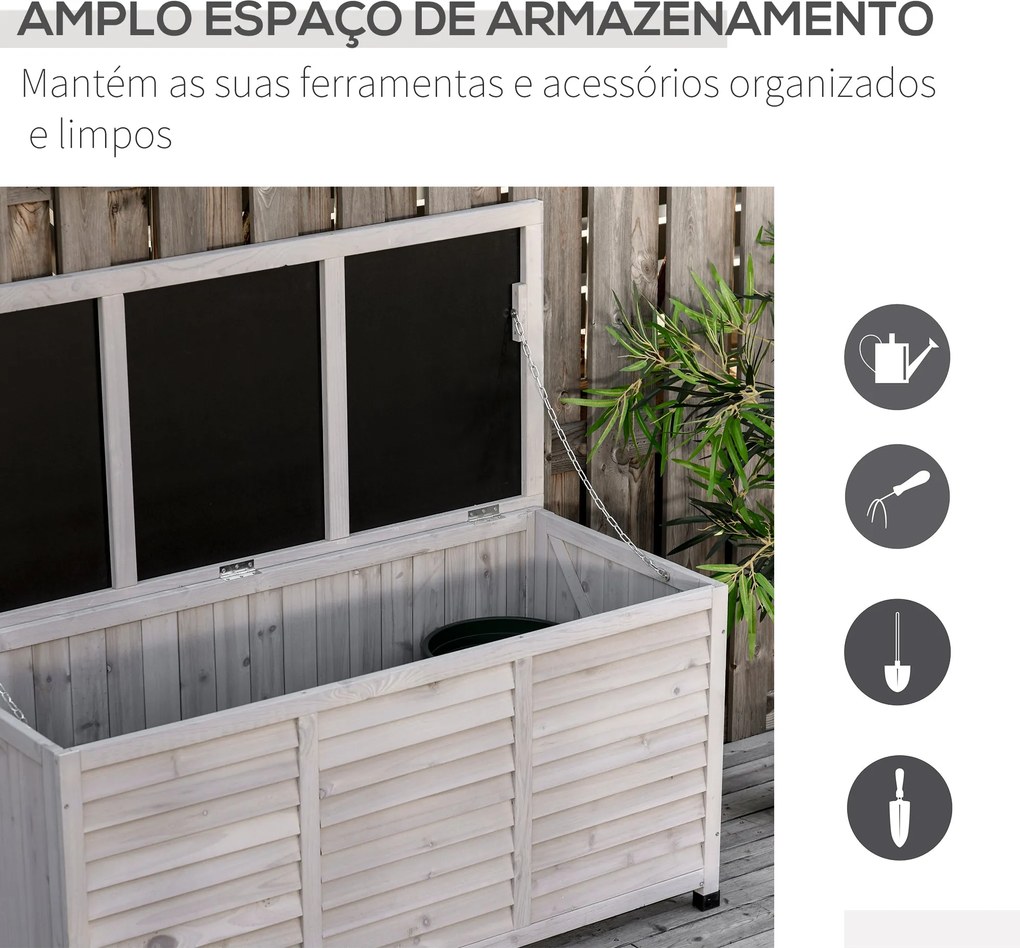Baú de Armazenamento Baú de Madeira de Jardim com Tampa Abatível e Des