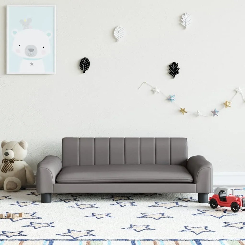 3196266 vidaXL Sofá infantil 90x53x30 cm couro artificial cinzento