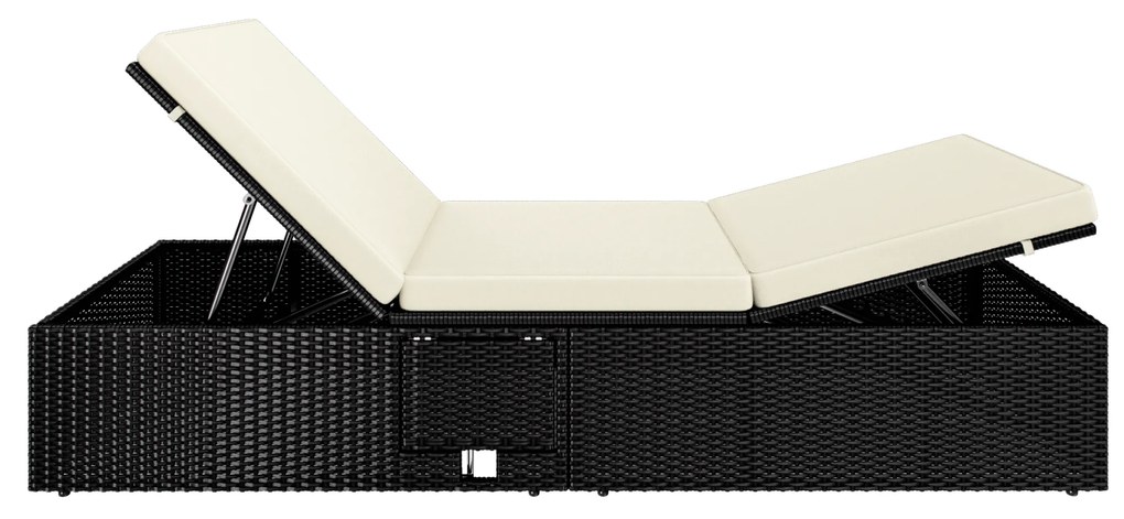 Espreguiçadeira de jardim em polyrattan 200 x 58 x 33 cm Preto/Creme